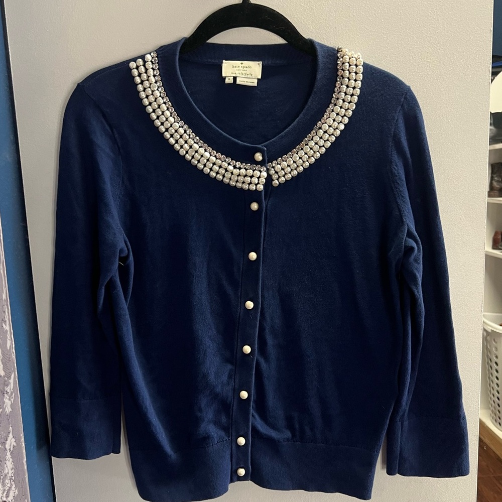 Kate Spade Pearl and Diamond / Crystal navy cardigan - small